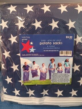 4th of July Star Potato Sack Set - Patriotic Navy & White Set Of 8